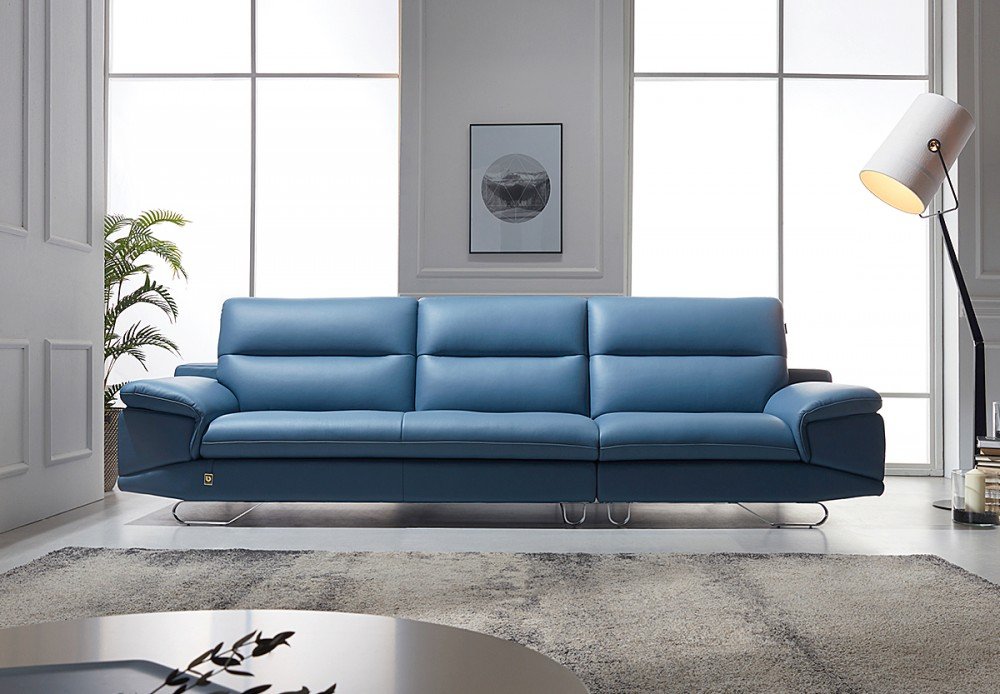 다우닝 블리제 3.5인 전체 천연가죽 소파+스툴 (색상:아쿠아블루)