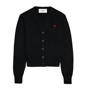 [아미] BFFKC111.KN0025 001 하트자수 브이넥 가디건 블랙 여성 자켓